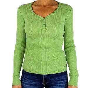 Tommy Hilfiger Cotton Henley Size Small Green